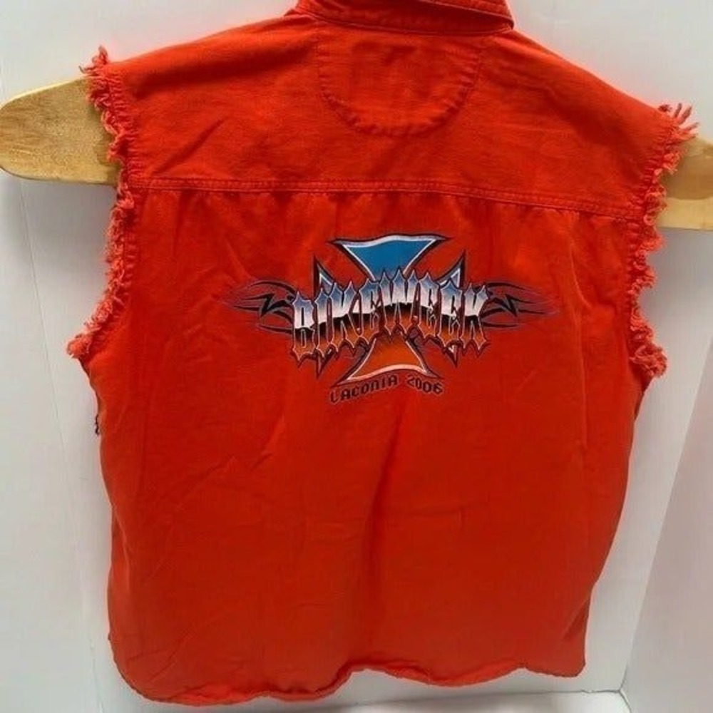 V Twin Motorcycle Apparel Orange Laconia 2006 Sleeveless Vest Medium Bike Week